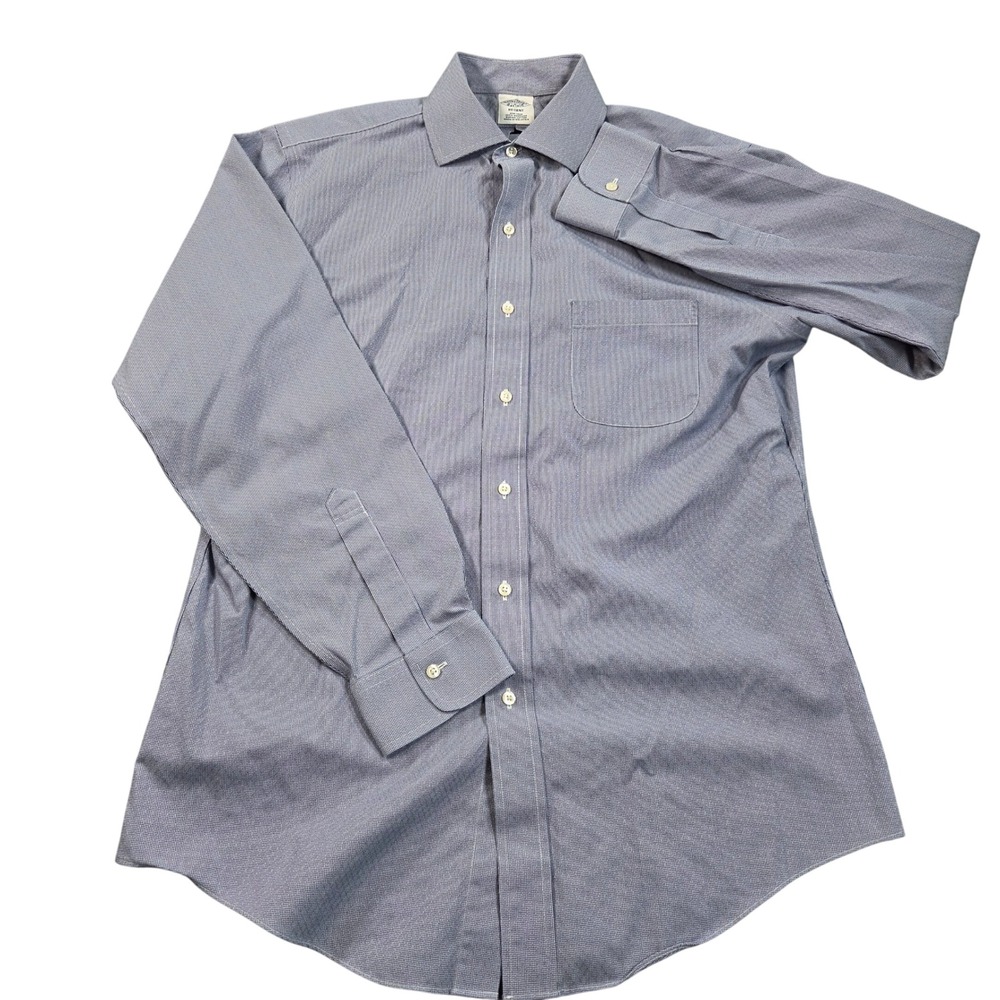 Brooks Brothers Regent Dress Shirt Mens 15.5 34 Blue Micro Check Non-Iron Cotton